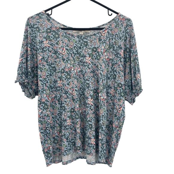 Loft Floral Butterfly Fairy Print Soft Stretchy Tee Smock Sleeves Womens Medium - Picture 1 of 8